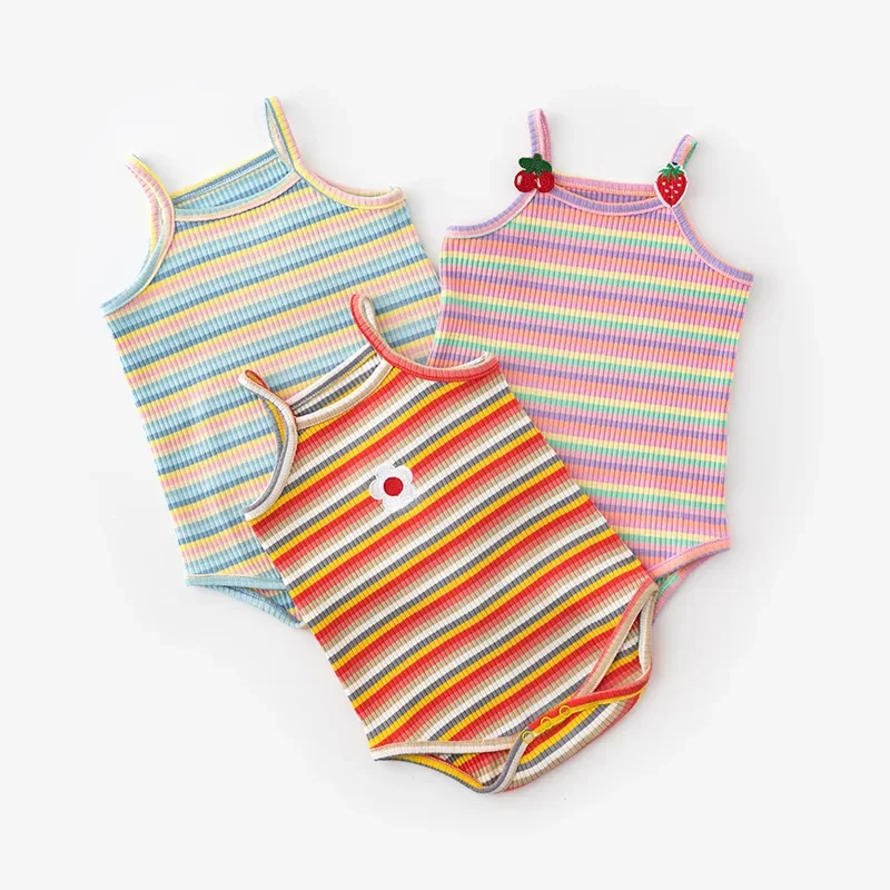 Newborn Baby Girl Summer Triangle Jumpsuit Clothes Infant Cute Rainbow Sling Vest 3-6-9-12-18M Babe Pajamas