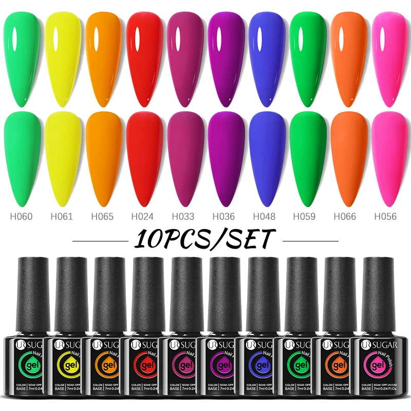 

UR SUGAR Sparkly 10 Pcs/Set 7ml Glass Bottle Color Gel Nail Polish Kit Spring Summer UV LED Varnish Semi Permanent Nail Art Gel