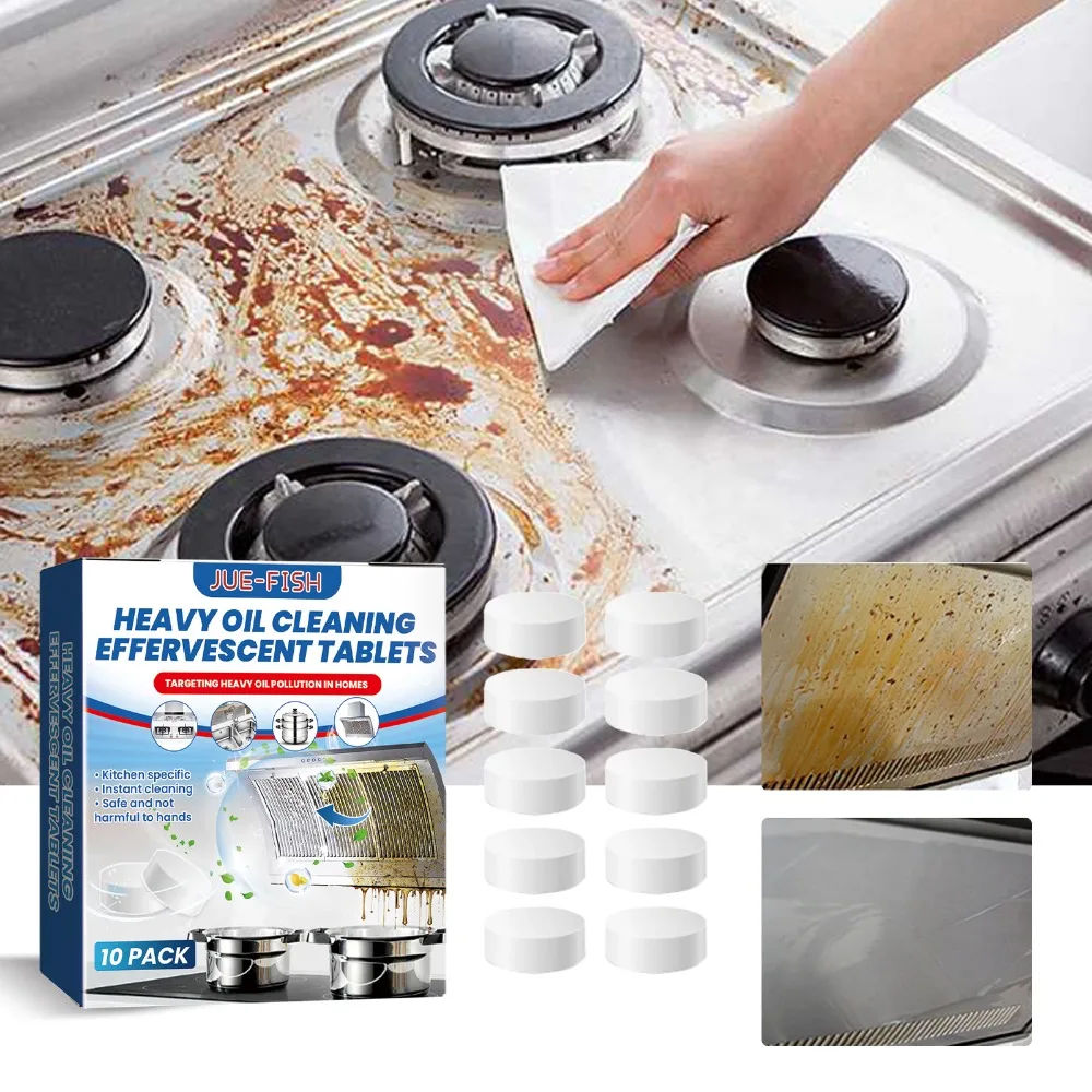 

10pcs/box Practical Kitchen Cleaning Effervescent Tablet Multi-functional White Heavy Grease Cleaner Efficient Convenient
