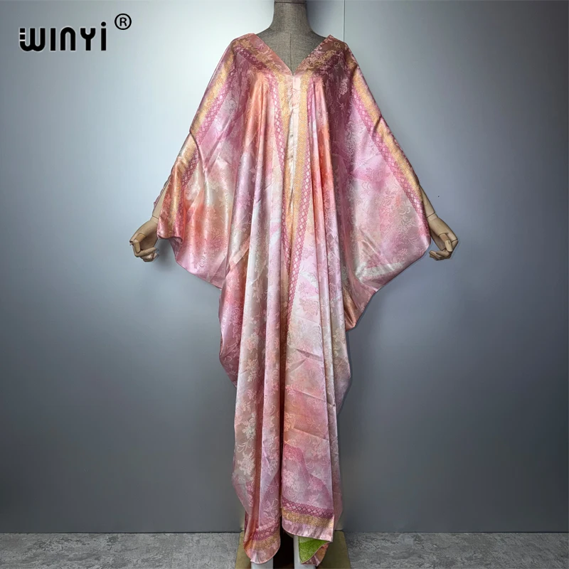 

WINYI Maxi Kaftan Boho Print V-Neck Long Dress for Women Luxury Evening Party Caftan Abaya Muslim Dubai Style High Quality