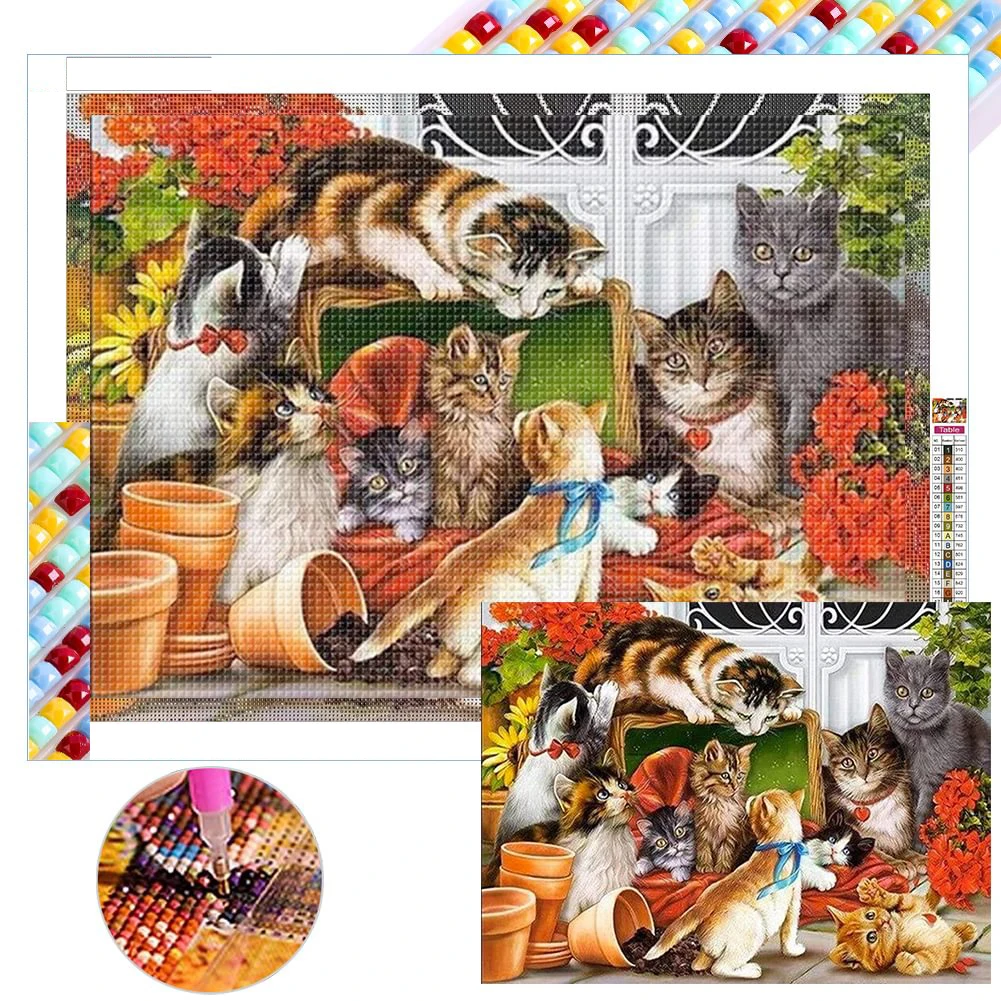 Cat Party 5D Diy Animals Portraits Diamond Painting Mosaic Embroidery Full Square Round Diamond Cross Stitch Kit Home Decor