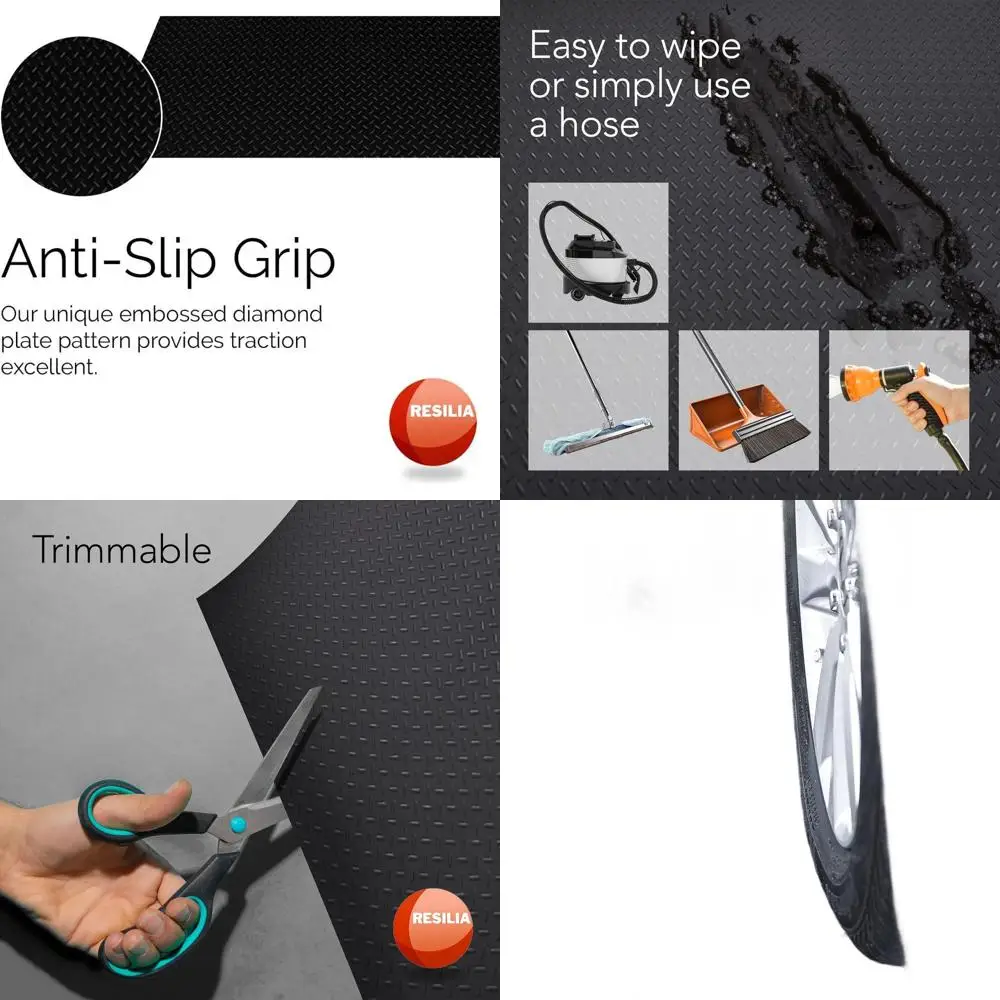 

Durable Slip-Resistant Diamond PVC Garage Floor Mat - Water, Spill & Stain Resistant, Black, 4ft x 15ft, USA Made