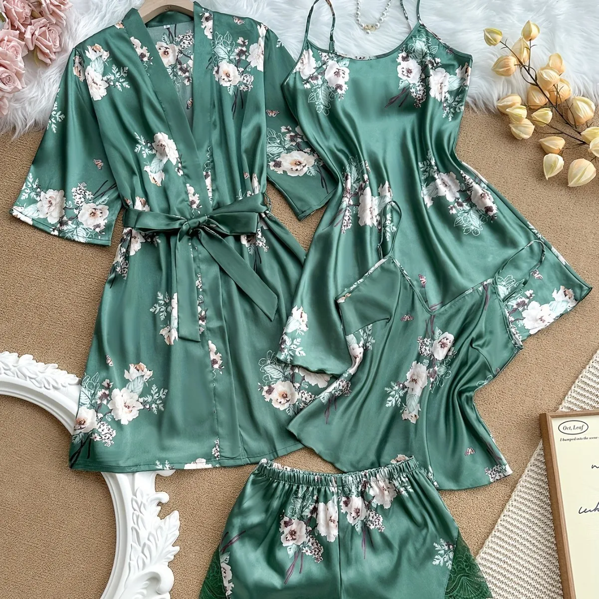 

Сексуальные пижамы, женские ночные сорочки, майки, ночнушки, шорты, домашний комплект из 4 предметов