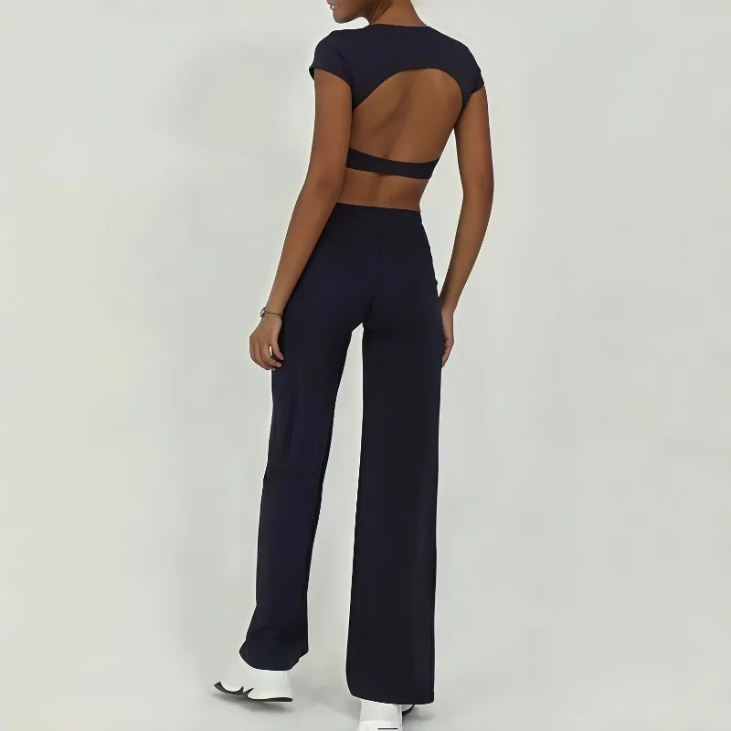 

Women's Nude Yoga Suit Set Tight Fitting Backless Quick Drying Straight Leg Pants Set Outdoor Sports Running Fitness Suit
