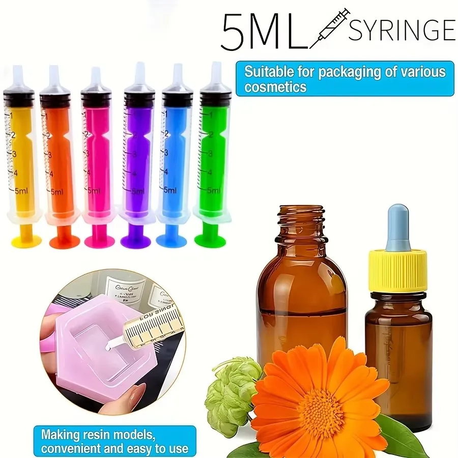 5/6Pcs 5ml Colorful Syringes with Lids for Glue, Liquid Dispensing and Measuring, Pet Food Feeding, Ink Refills, Etc., Yellow, B