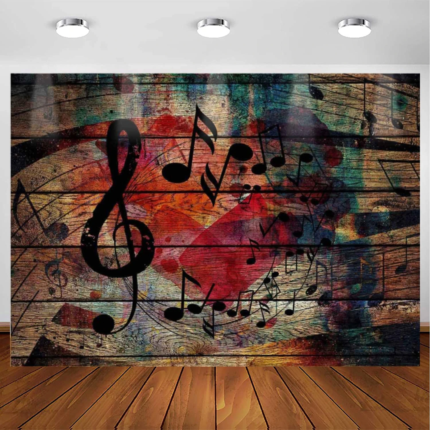 

Music Stage Photography Backdrop Note Wooden Wall Background Themed Party Photo Booth YouTube Backdrop