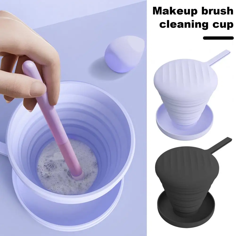 Silicone Makeup Brush Cleaning Bowl Portable Cosmetic Brush Cleaner Scrubber Mat Foldable Puff Holder