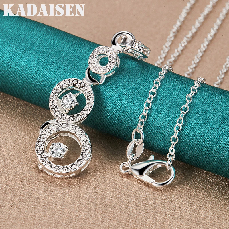 925 Sterling Silver Three Circles Zircon Pendant Necklace