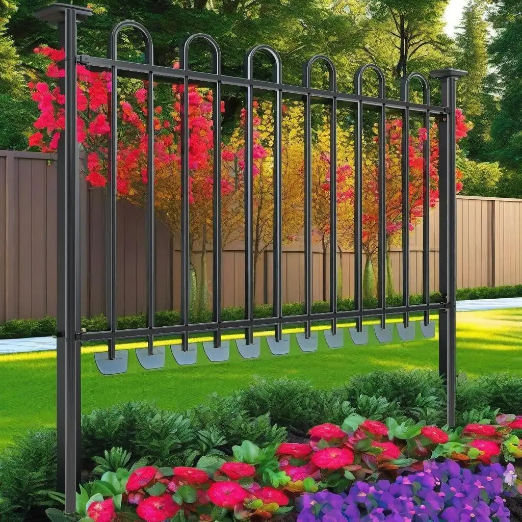 22.3' Black Steel Garden Fence with Hoop Top - Durable Outdoor Border for Enhanced