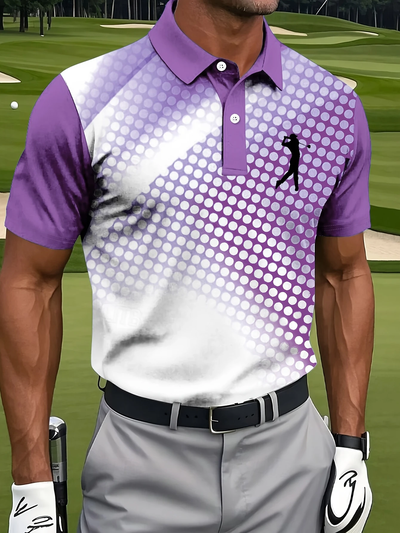 New Men'S Golf Polo Shirt Featuring a Stylish Blue And White Gradient Pattern, Perfect for Outdoor Activities