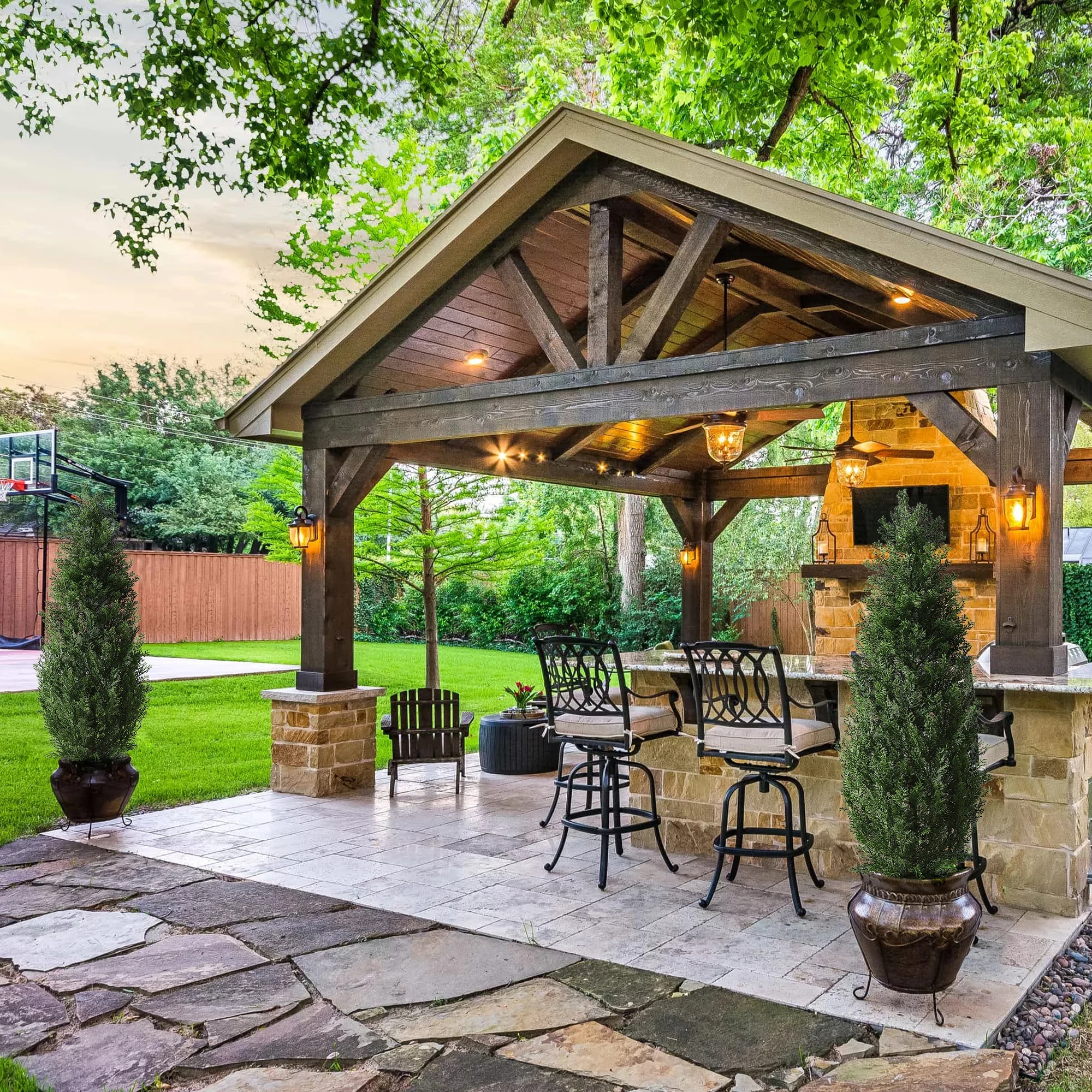 Artificial Topiary Tree 2Set,3ft Artificial Cedar Topiary Trees Artificial Topiary Boxwood Tree, Faux Shrub UV Protection Decor