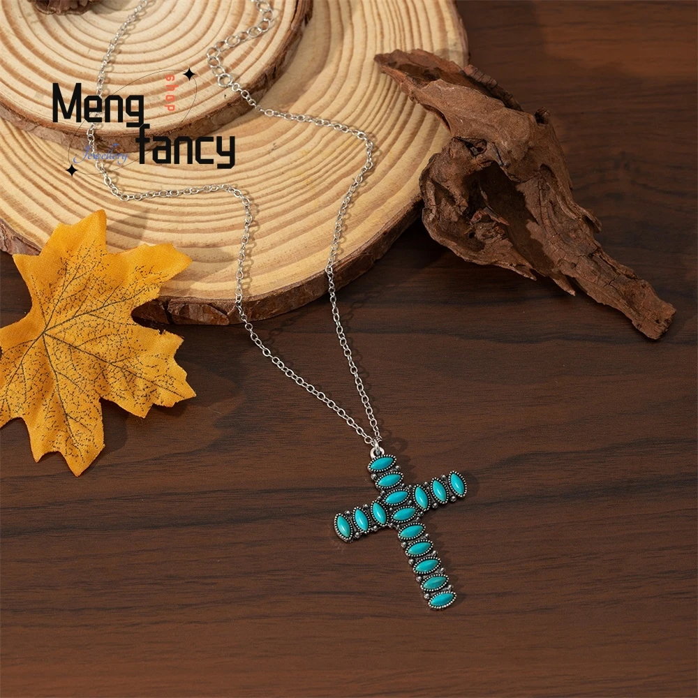

High - Grade Turquoise Cross Necklace Bohemian - Style Fashion Pendant Elegant Fashion Jewelry Best Selling Fine Luxury Jewelry