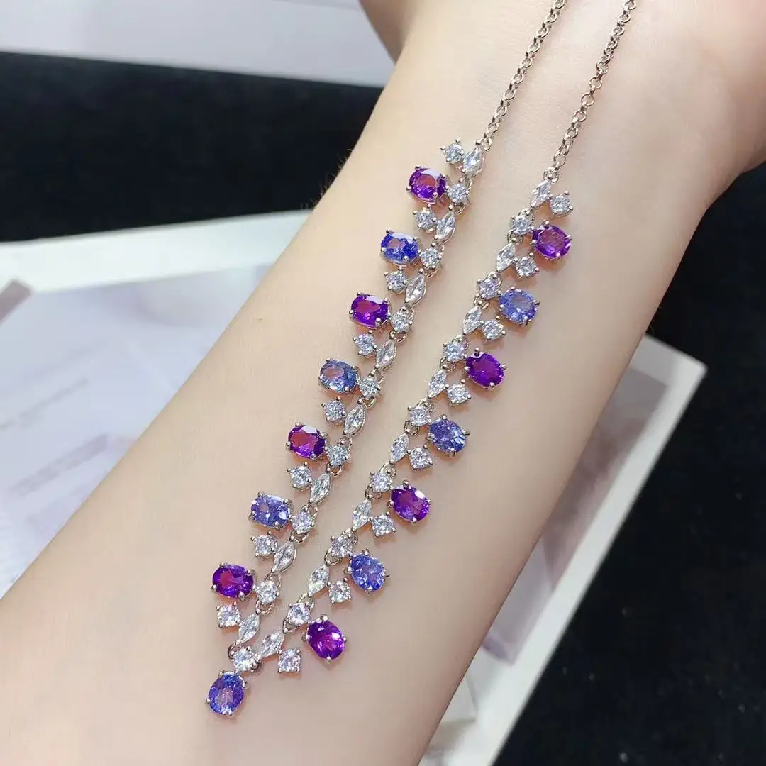 

Ожерелье с танзанитом и аметистом, легкая роскошь, стерлинговое серебро 925 пробы, нежный драгоценный камень, ключица