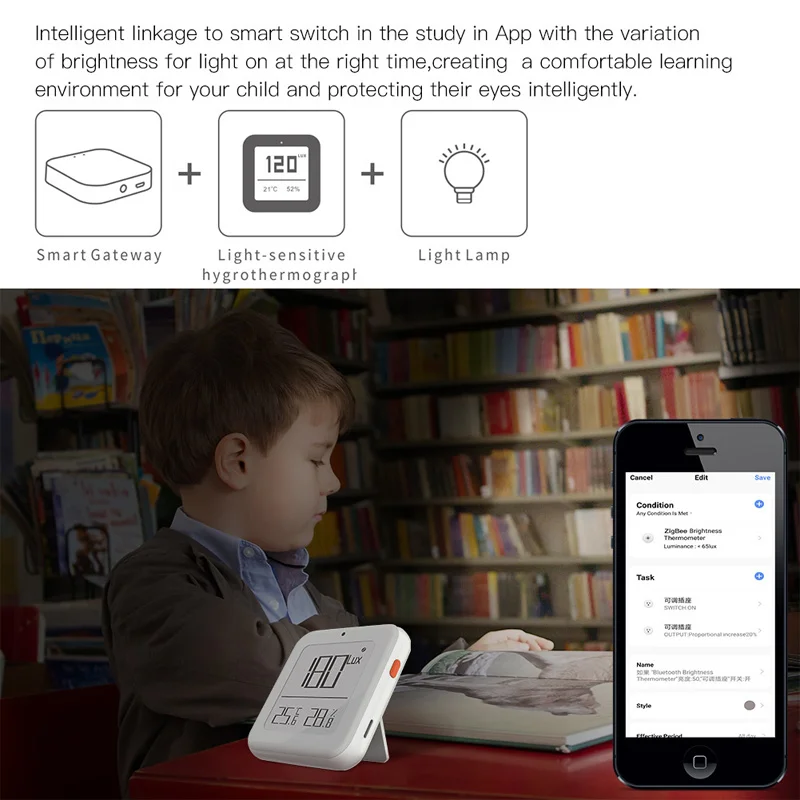 Sensor de temperatura e umidade da luz sem fio com tela, detecção remota, detecção remota, tuya, zigbee, aplicativo bluetooth