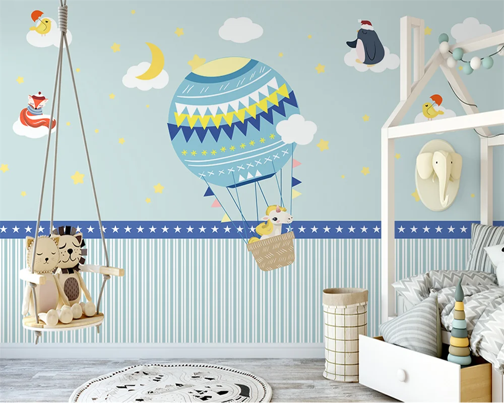 

beibehang Customized new hot air balloon cloud children's room animal bedroom living room background wallpaper papier peint