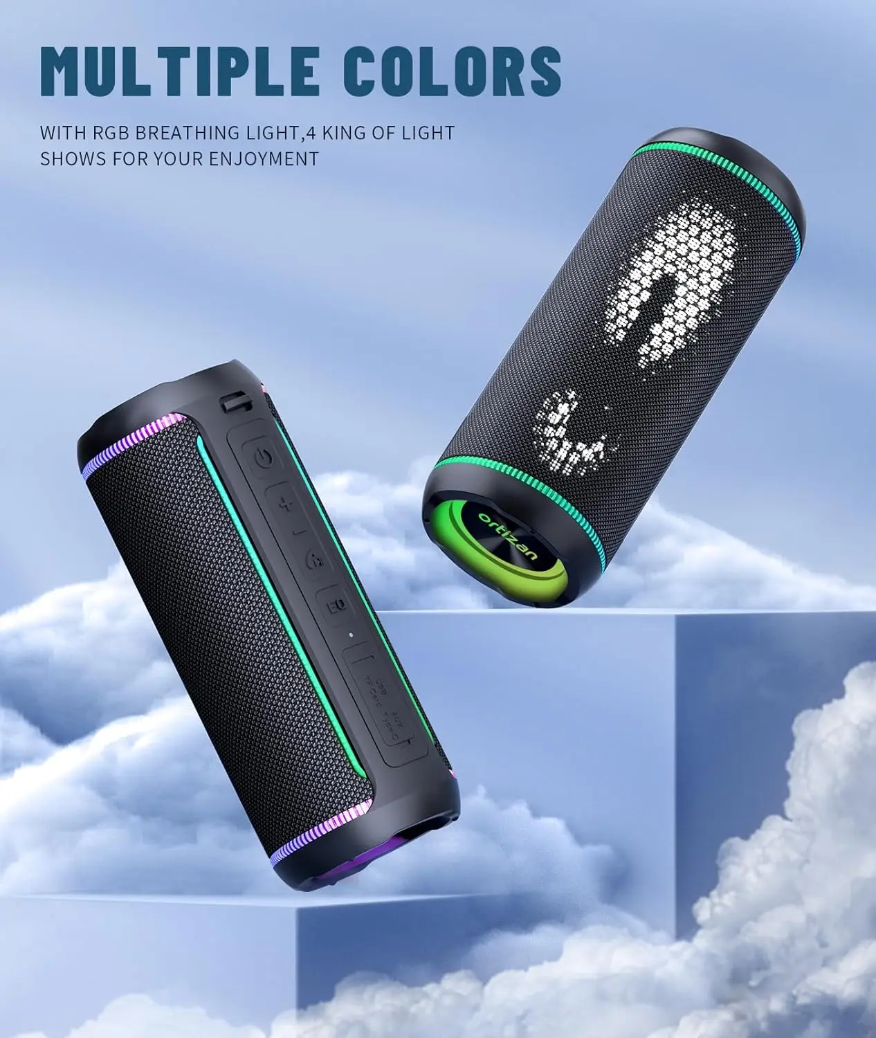 Ortizan X30 Tragbare Bluetooth-Lautsprecher, Bass Boost, 40 W, leistungsstarker kabelloser IPX7-wasserdichter Lautsprecher mit 6600-mAh-Akku, USB/TF/AUX – Detail 14