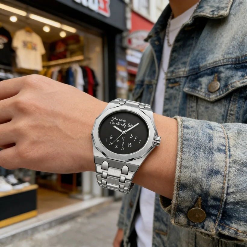 Modehorloge voor heren met roestvrijstalen waterdichte quartz wijzerplaat - usage example