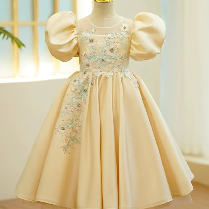 

Luxury Champagne Dress for Baby Young Flower Girls Weddings Tulle Birthday Formal Partywears Gown Children Matching Clothes