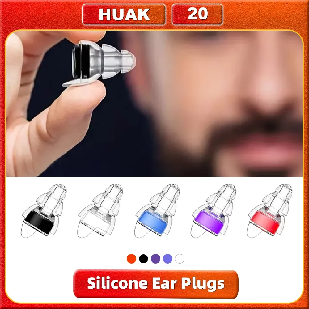 HUAK 3 Layer Soft Silicone Ear Plugs -Noise Cancelling Reusable for Sleeping, Work, Study, Snoring,Concerts