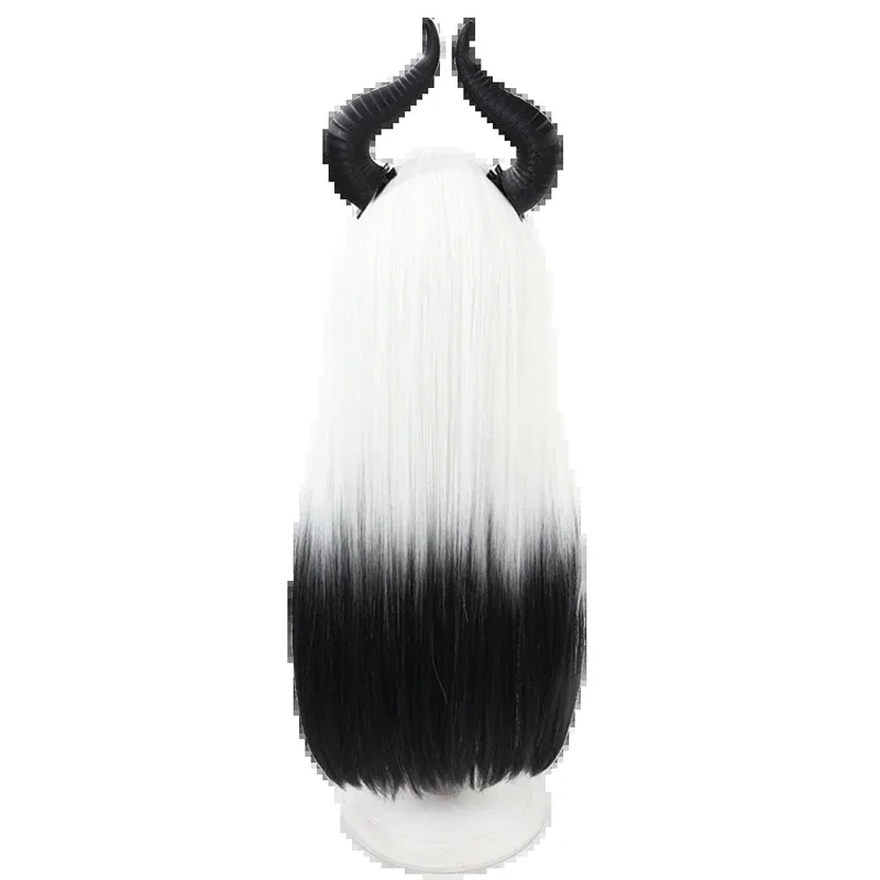 Blue Archive Onikata Kayoko Cosplay Wig 70cm Long Black White Synthetic Hair Heat Resistant Halloween Role Play   Free Wig Cap