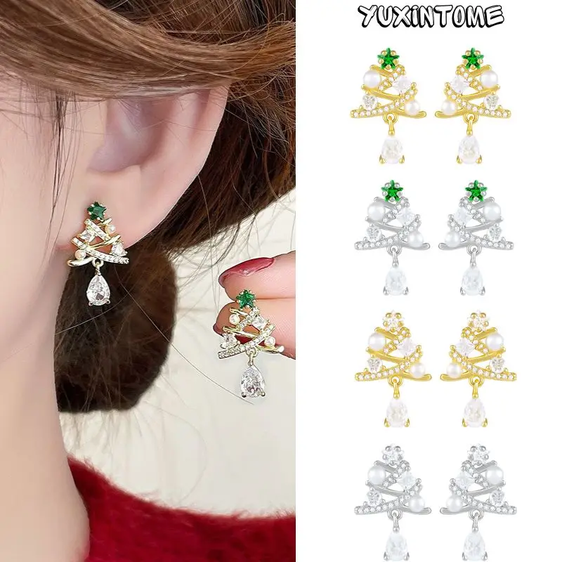 

925 Sterling Silver Needle Exquisite Crystal Crystal Christmas Tree Stud Earrings for Women 2024 Charm Festive Earrings Jewelry