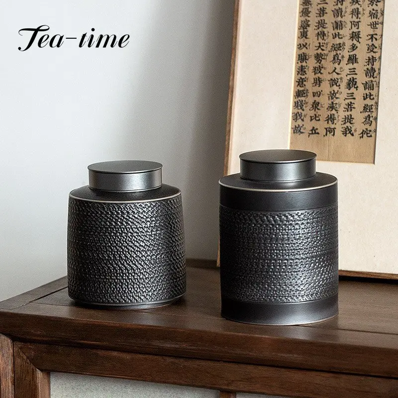 Silver Black Handmade Jumping Knife Tea Pot Chinese Retro Ceramic Tea Warehouse Household Storage Pot Sealed Pot Kung Fu Tea Set