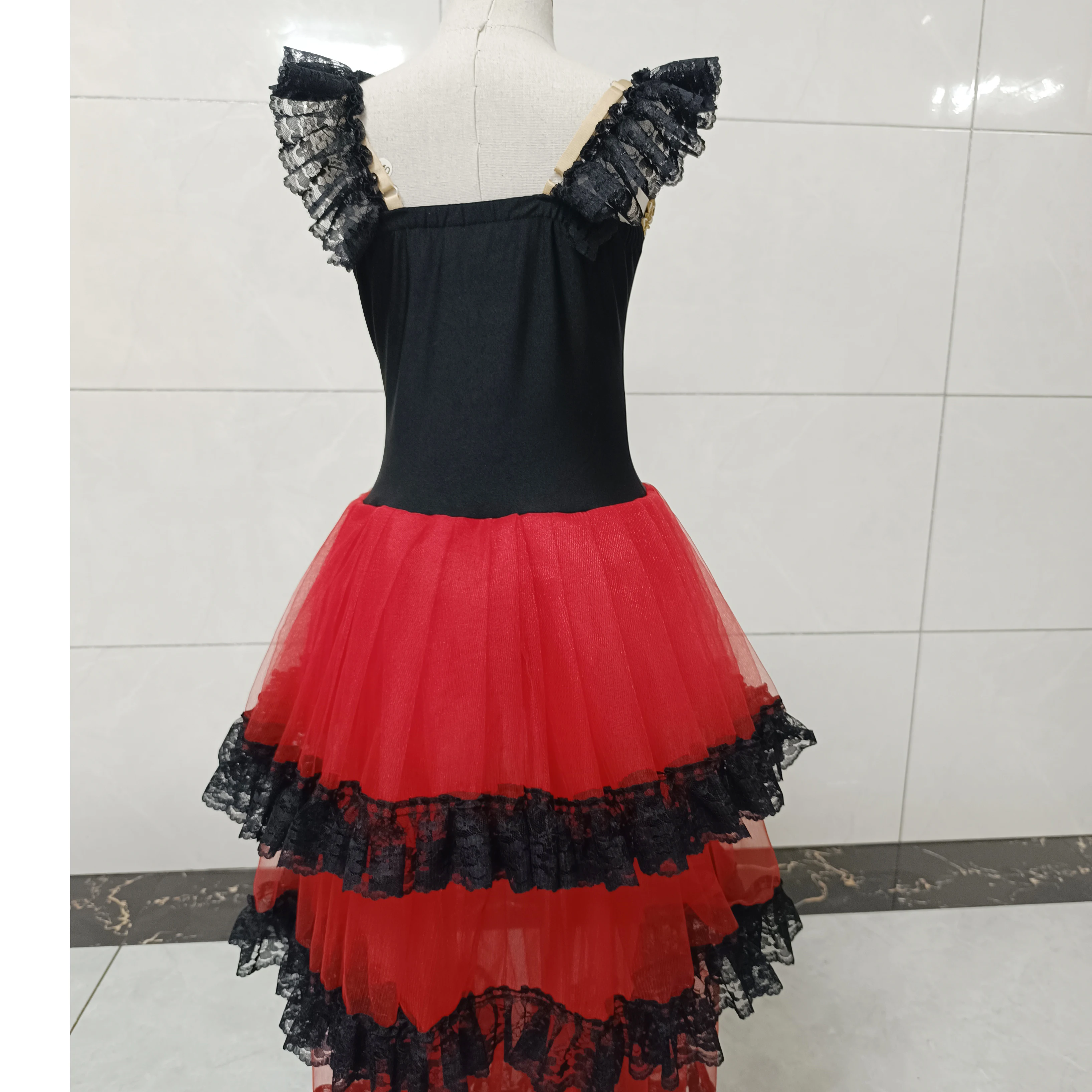 2023 New Red Spanish Dress For Adult Girls Long Romantic Ballet Tutu Skirt For Girls Soft Tulle Long Dress Performance Costumes