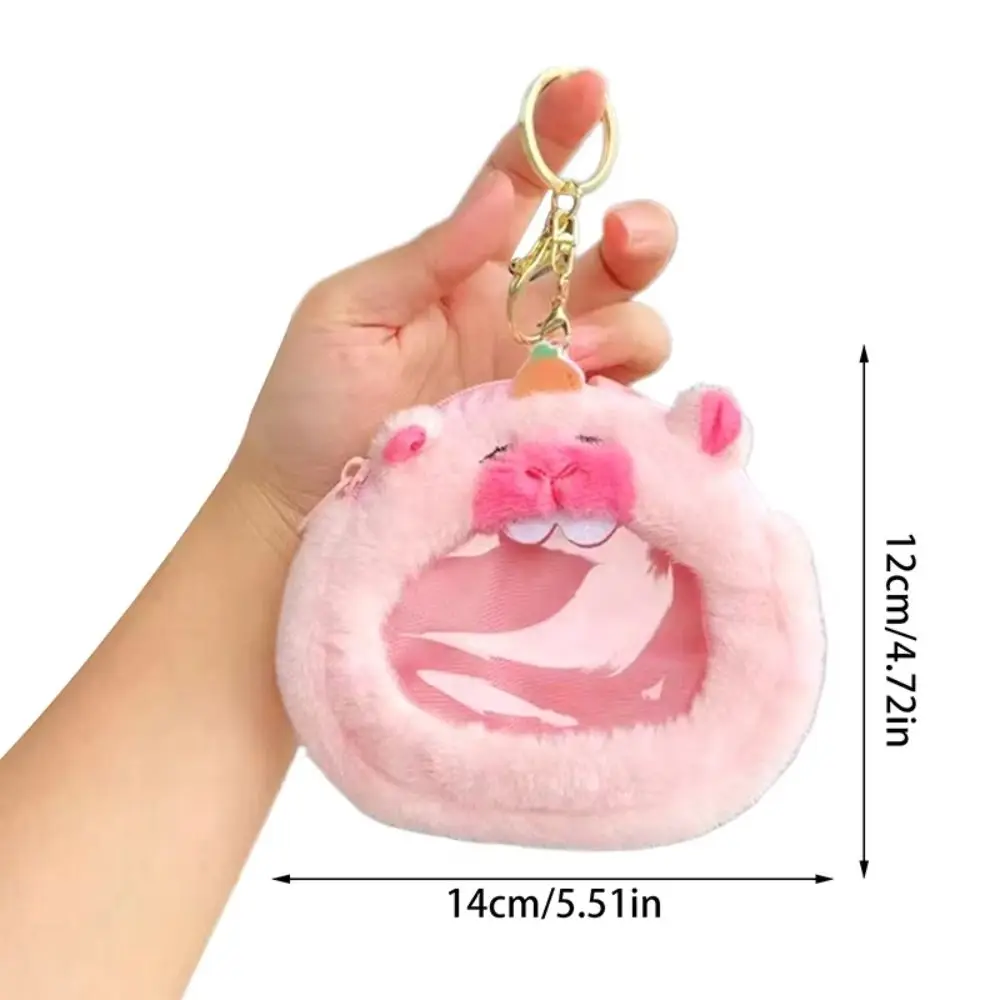 Poudres de pièces de monnaie en peluche Capybara ontari, portefeuille en peluche Capybara, sac à main doux de dessin animé, sac d'insigne transparent créatif rose, 03