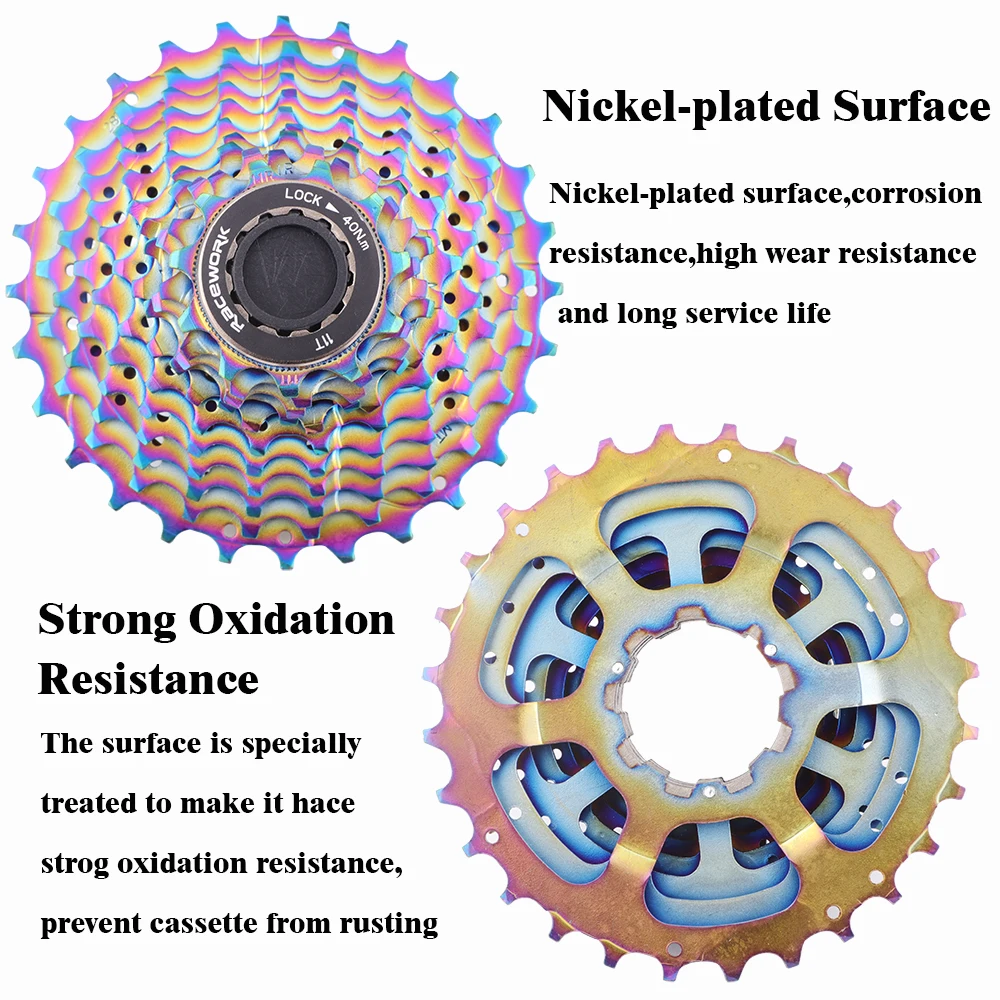 RACEWORK Road Bike 11 Speed Cassette 28/32/34T Bicycle 12S Freewheel Gold Silver Rainbow Flywheel For Shimano 105 R7000 R8000