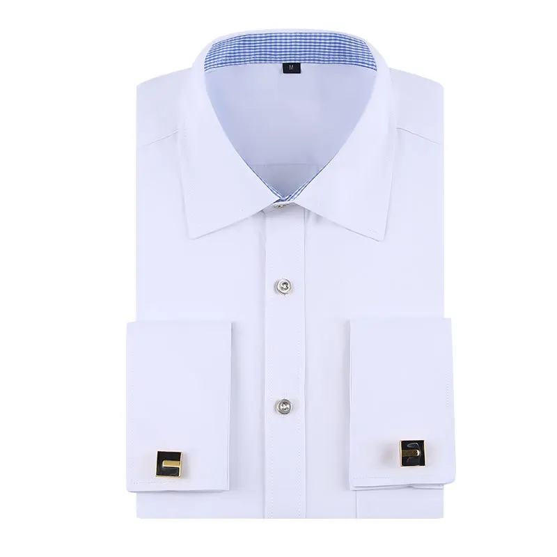 M~6XL Men's French Cuff Dress Shirt White Long Sleeve Formal Business Male Shirt Striped French Cufflinks Shirt Men Long Sleeves