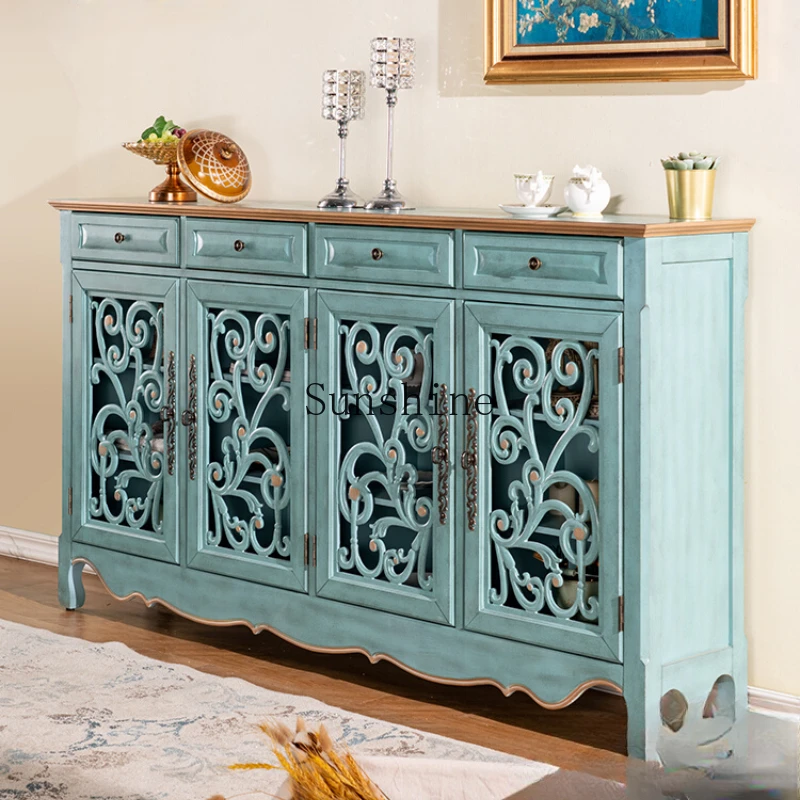 Four-door hollow flower entry decorative cabinet integrated against the wall side cabinet