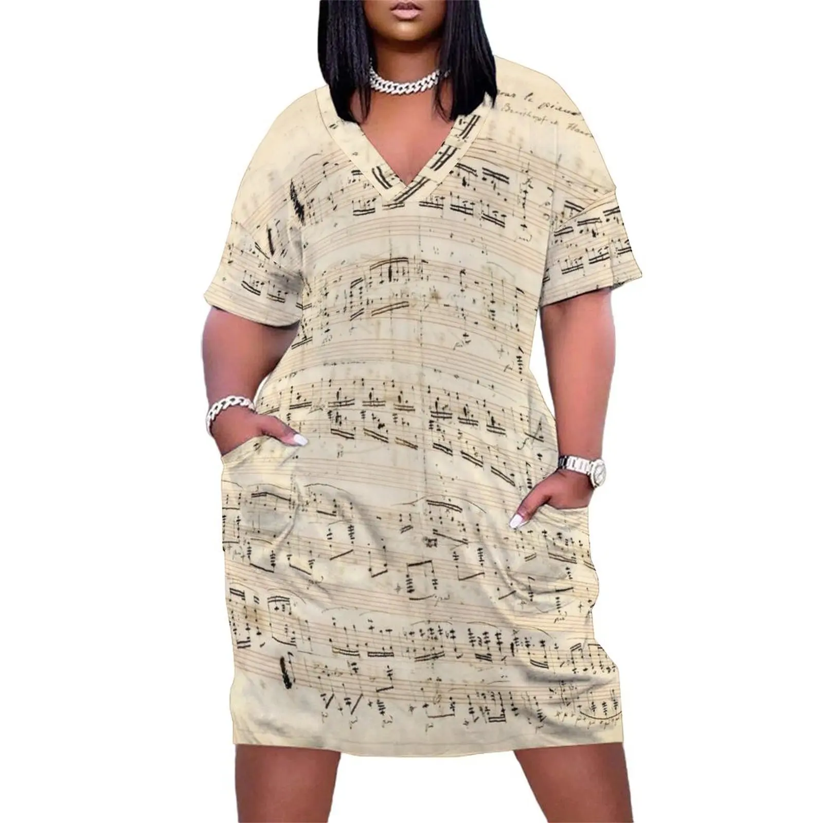 Antique Sheet Music Chopin Manuscript Loose Pocket Dress Women's skirt summer outfits for women 2025 Long dress