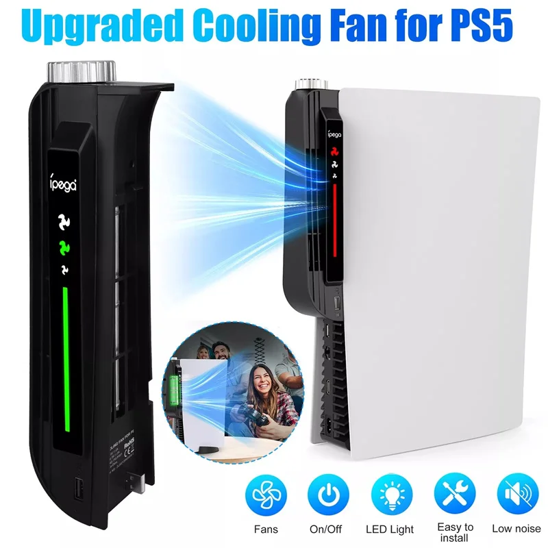 

Adjustable Cooling System For PS5 Cooling Fan With LED Light For PS 5 Both Disc And Digital Editions Gaming Accessories