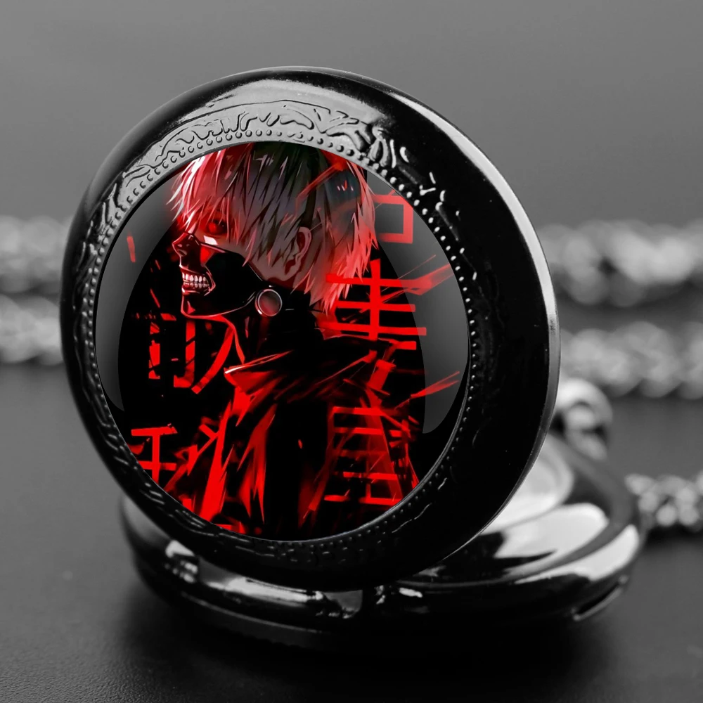 Japanese Anime Glass Dome Design Arabic Numerals Quartz Pocket Watch Necklace Pendant Clock Chain Men Women Gifts