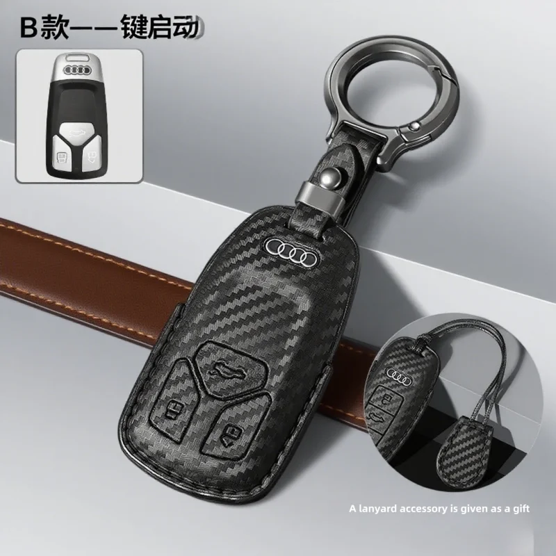 

For Audi A4L A5 Q7 TT TTS A3 A4 B9 A6 A7 4K A8 E-tron Q5 Q8 C8 D5 SQ8 Car Keychain keyring Carbon fiber Car Key Case Cover shell