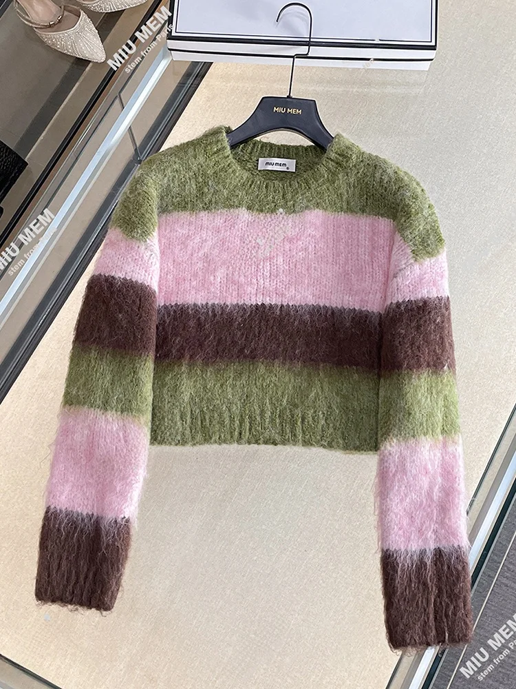 

Soft Woolen Knitted Stripe Top Spring Design High End European Sle Women's Faion Miumem Commute Sle Regular Fit Diamond...