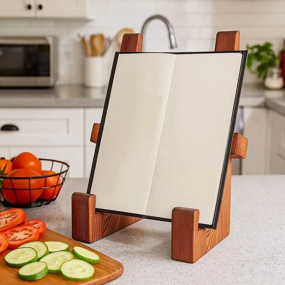 Vintage Wooden Cookbook Holder Multifunctional Practical Recipe Stand Handmade Decorative Picture Frame Holder Cooking Tablet