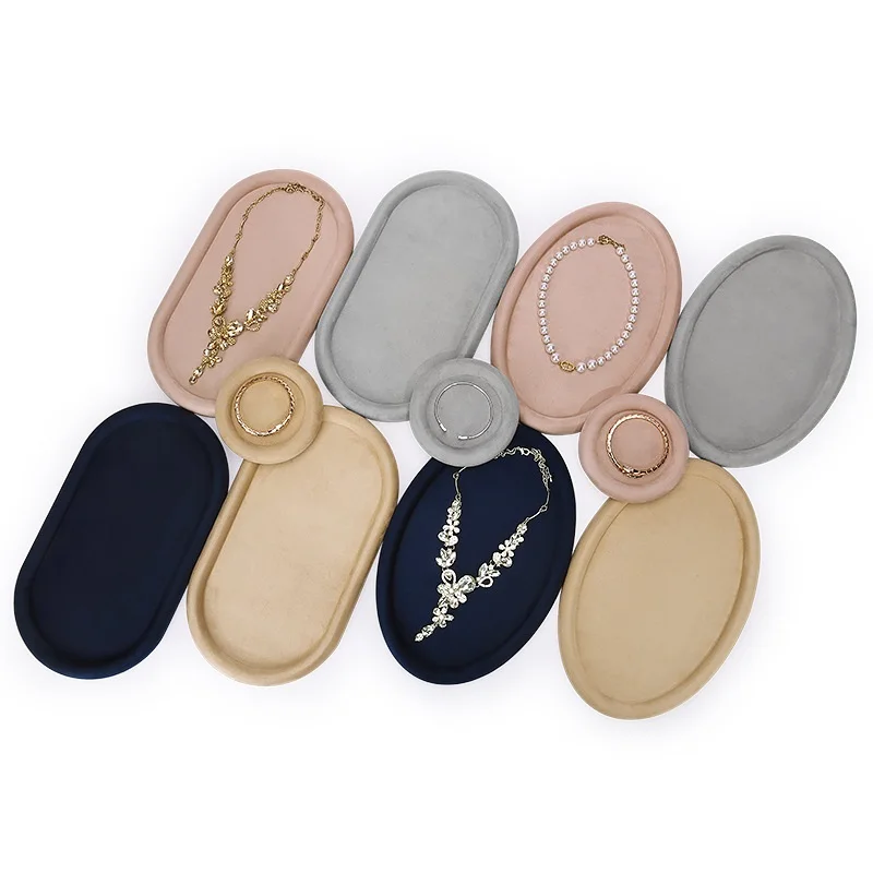 

Oval Pure Velvet Jewelry Tray Earring Necklace Ring Organizer Elliptical Storage Case