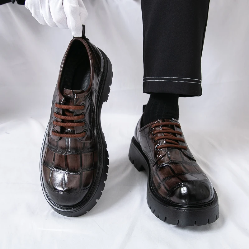 

Men Business Height-increasing Derby Shoes Black Brown Thick-soled Anti-slip Lace-up Fashionable Office Leather Shoes Size 38-46
