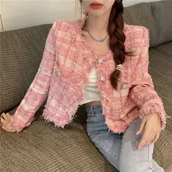 2023 Autumn Spring Sweet Tweed Jacket Women Luxury Woolen Short Coats Outwear Casacos Chaqueta Mujer