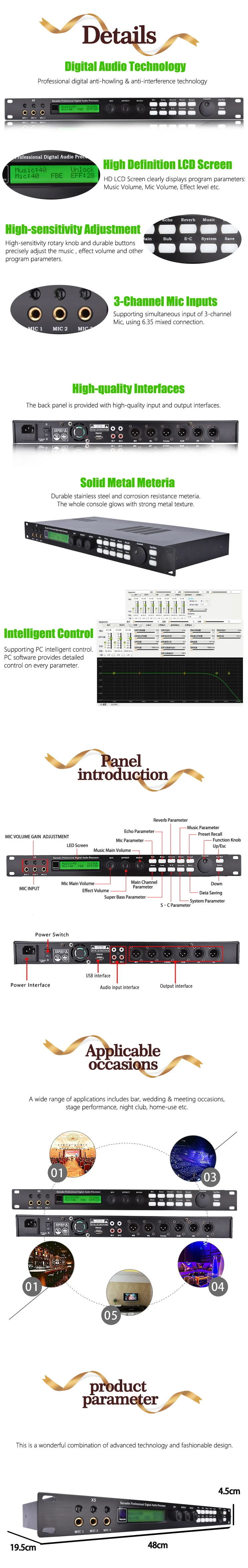 Karaoke dsp sound X5 echo reverb audio processor