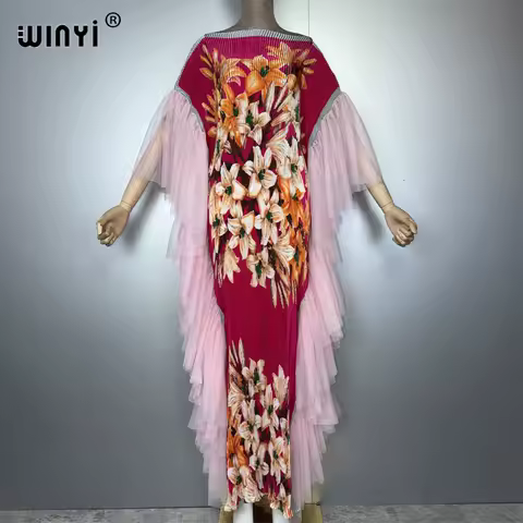WINYI Pleated Elastic slim dress beach cover up holiday kaftan abaya dubai luxury party dress evening dress muslim woman عبا