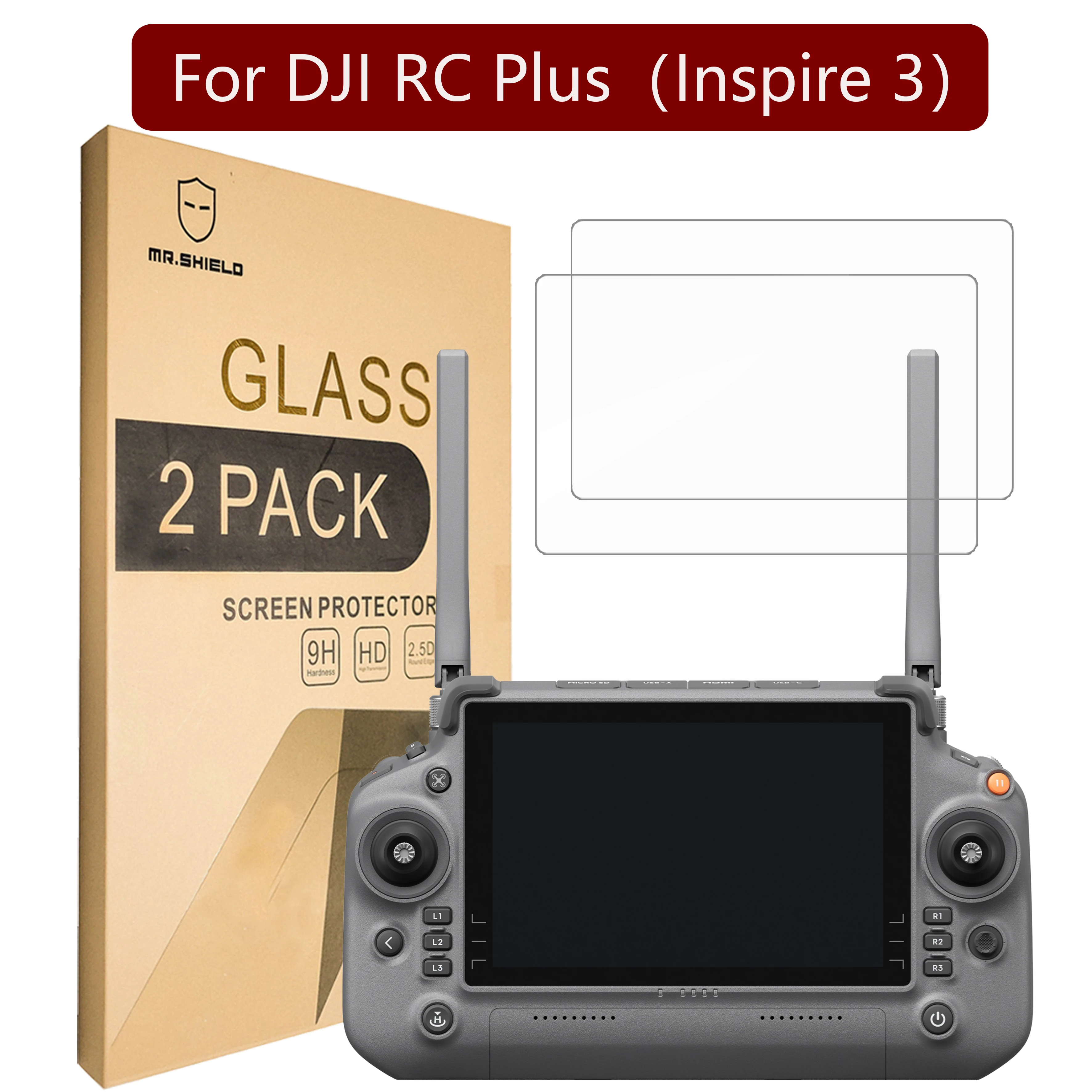

Mr.Shield Screen Protector compatible with DJI RC Plus (Inspire 3) [Tempered Glass] [2-PACK] [Japan Glass with 9H Hardness]