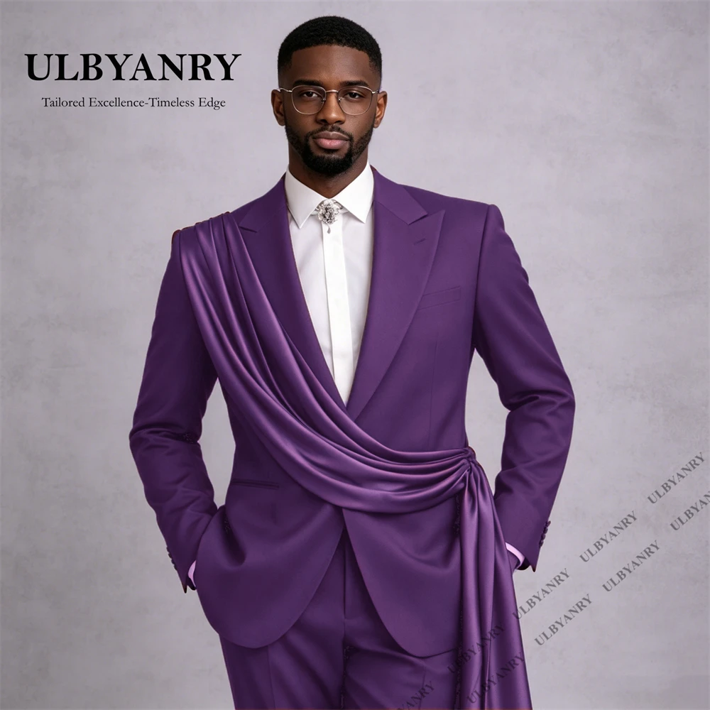 

ULBYANRY Men's 2-Piece Suit Set with Glossy Satin Ribbon Royal Style Gentleman Suit Attire for Formal Evening, Wedding Party