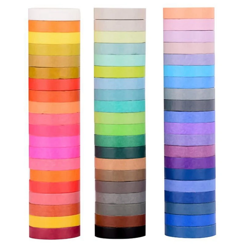 120 Pcs Basic Solid Color Washi Tape Rainbow Masking Tape Decorative Adhesive Tape Sticker Scrapbook Diary Stationery