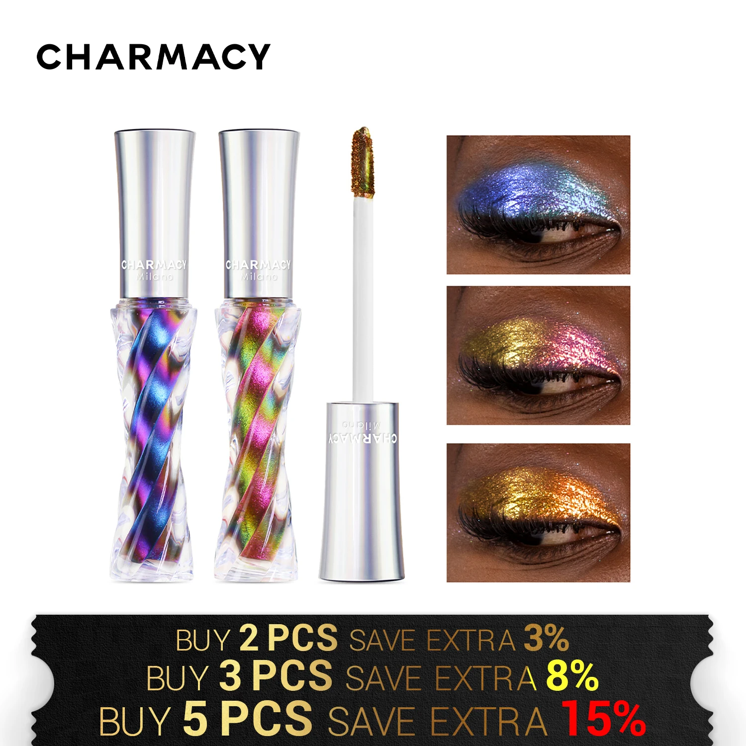 CHARMACY Glitter Professional Eyeshadow Chameleon Liquid Eyeshadow Shiny Long-lasting Eye Shadow High Quality Makeup Cosmetic