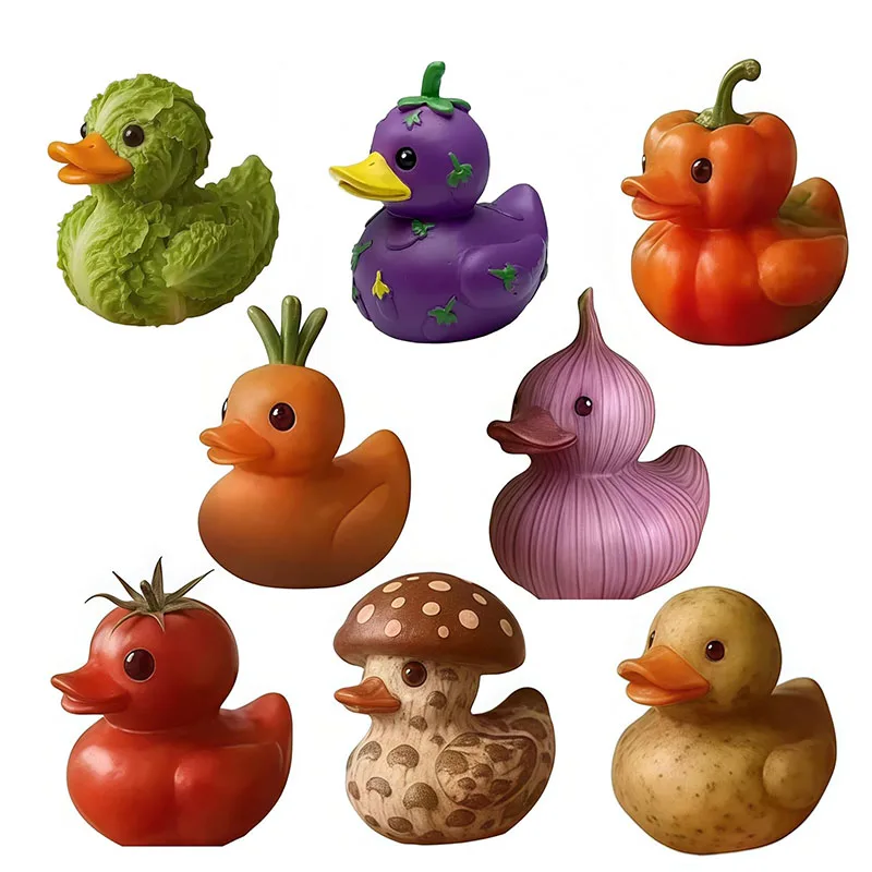 

Unique Vegetable Ducks Figurines Funny Eggplant Onion Mushroom Duck Statue Home Office Desktop Decor Collect Gift