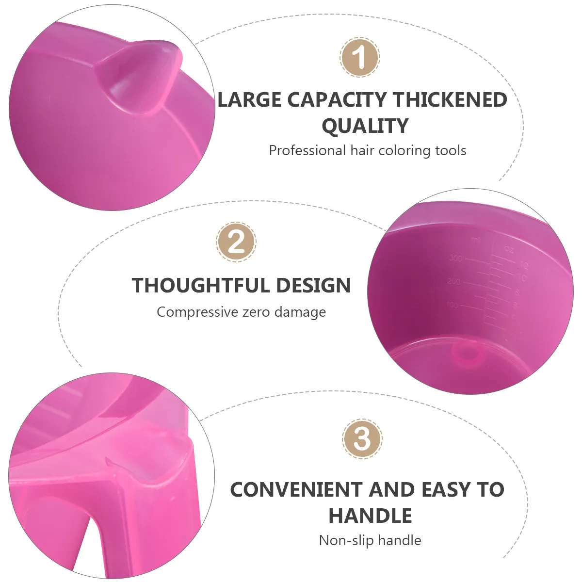 

3Pcs Hair Coloring Bowl Sturdy Washable Dyeing Bowl for Home Salon Hairdressers Easy Grip Tint Cup Portable Hair Dye Tool Pink
