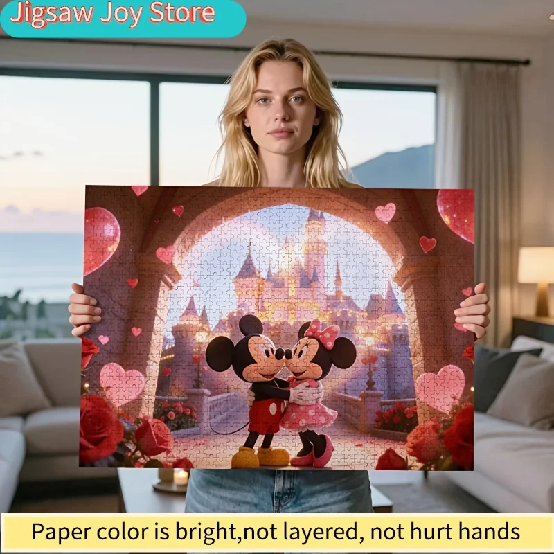 จิ๊กซอว์ 2 มิติ แบบแบน 1,000 ชิ้น ลายดิสนีย์ มิกกี้ มินนี่ รูปโค้ง |   บอลลูนรูปปราสาท, ของขวัญโรแมนติกวันวาเลนไทน์, จิ๊กซอว์กลีบกุหลาบ