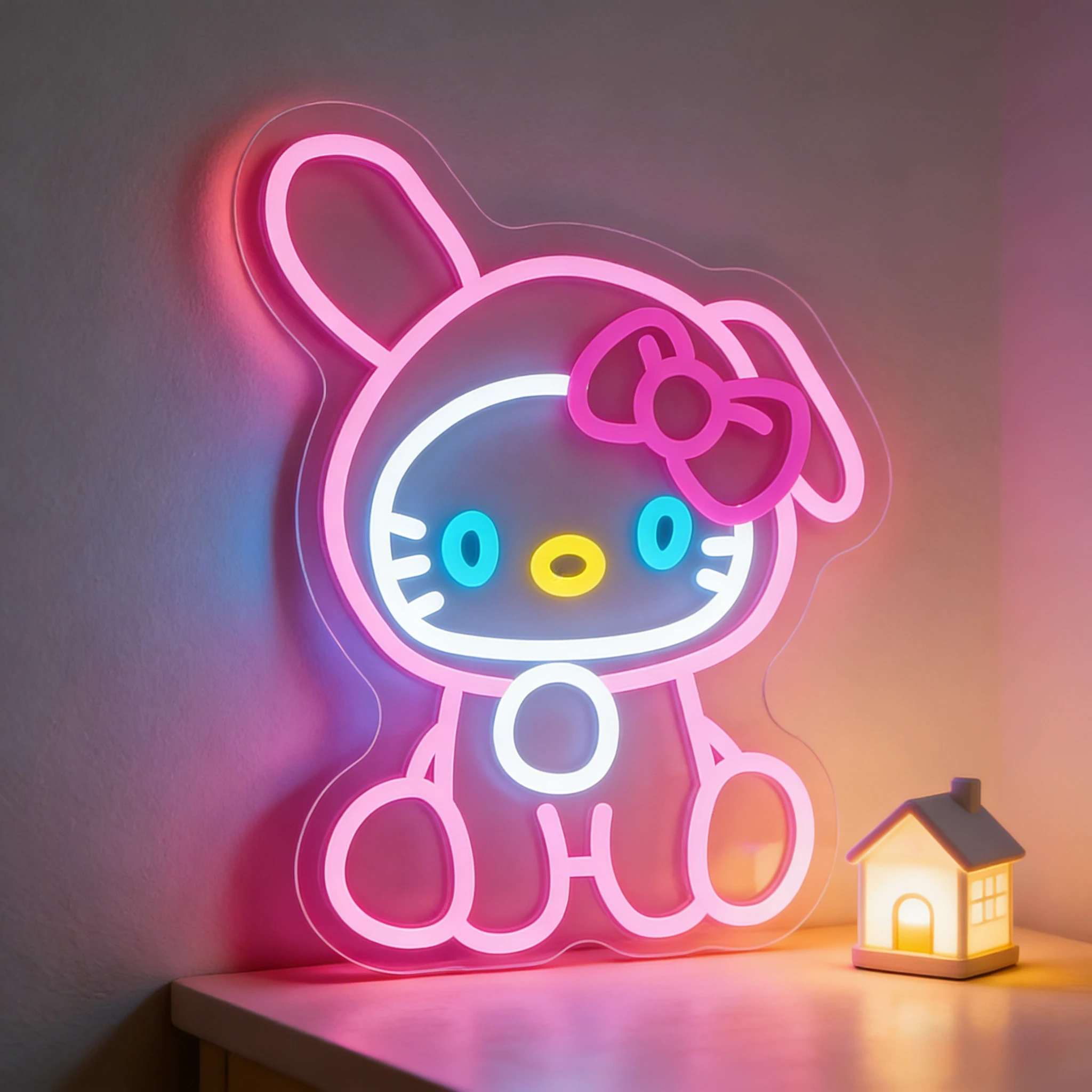 Lighting Room Decor Items - لافتة نيون هالو كيتي على شكل